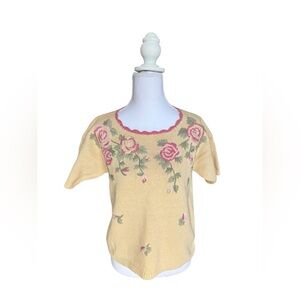 Vintage Floral Embroidered Sweater Rose Pattern Size Small Cottagecore Fairy